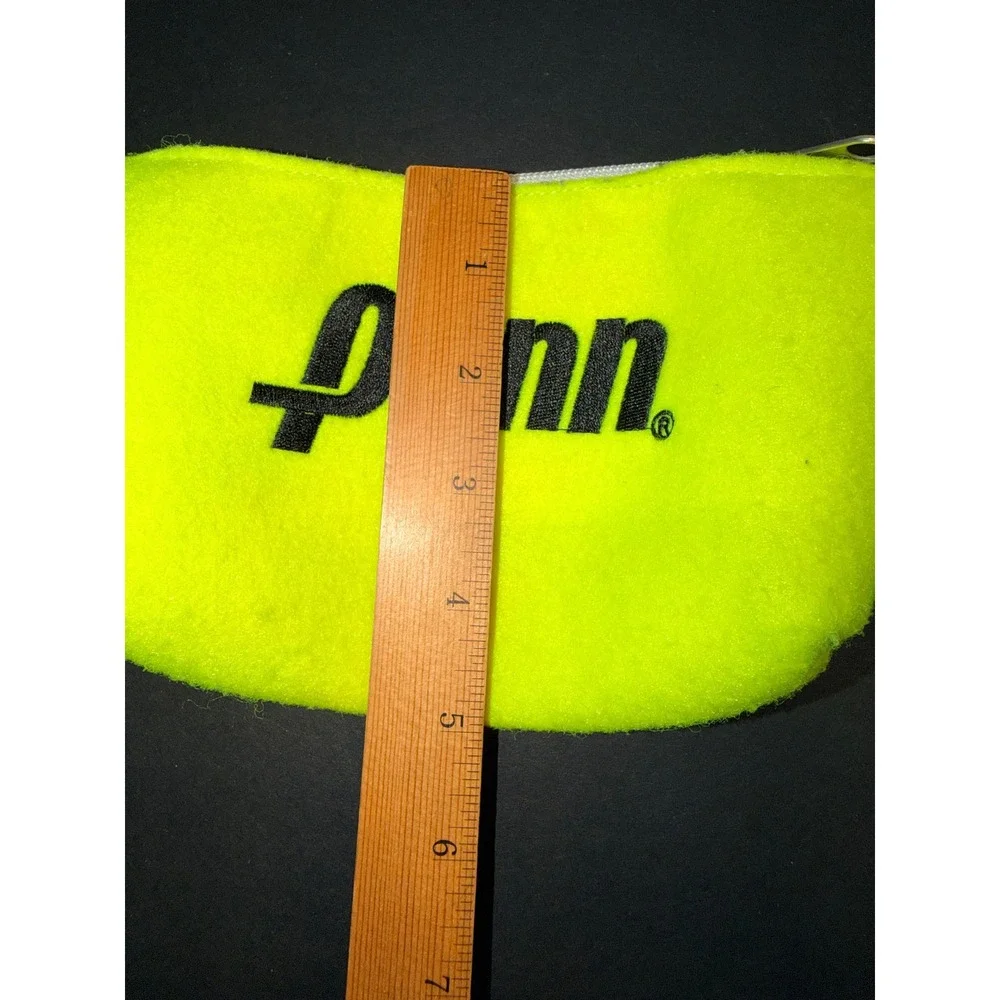 Penn Tennis Ball Material Pouch Neon Yellow Fuzzy Zipper Cosmetic Bag Logo 7.5in